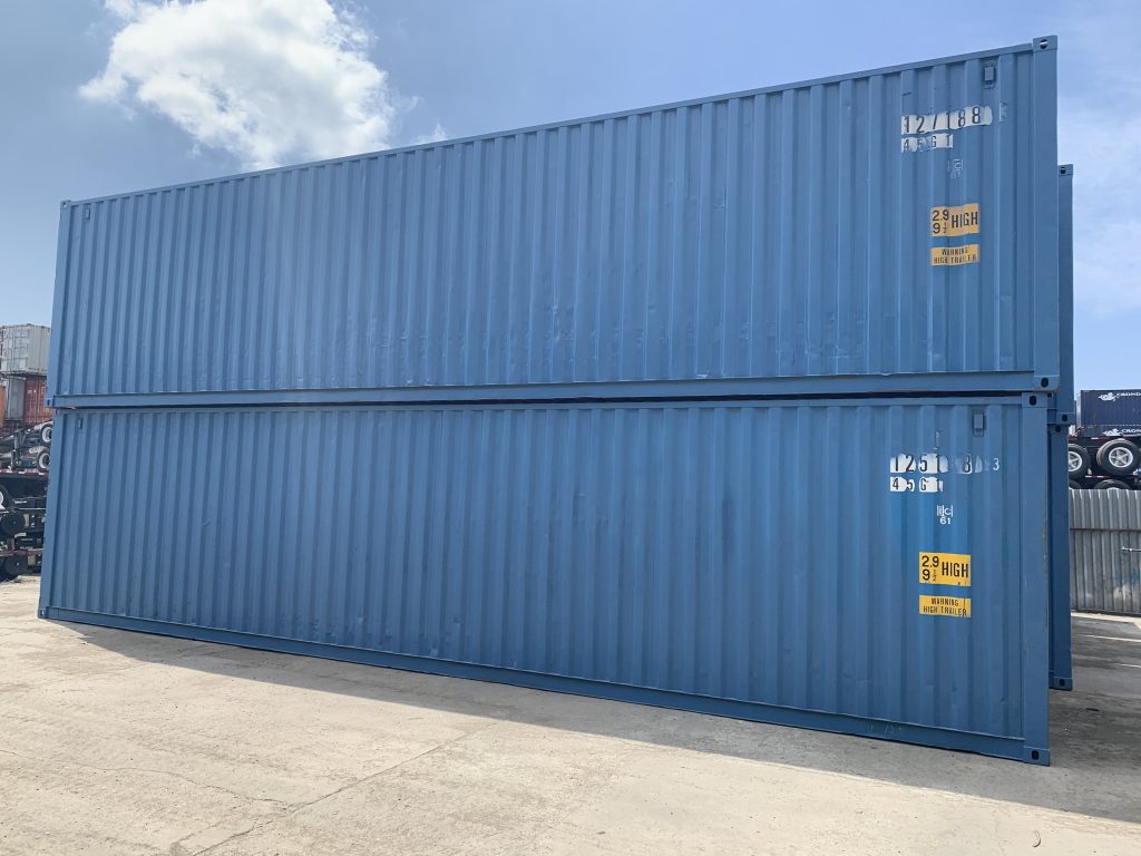 Stacked 40ft blue shipping containers